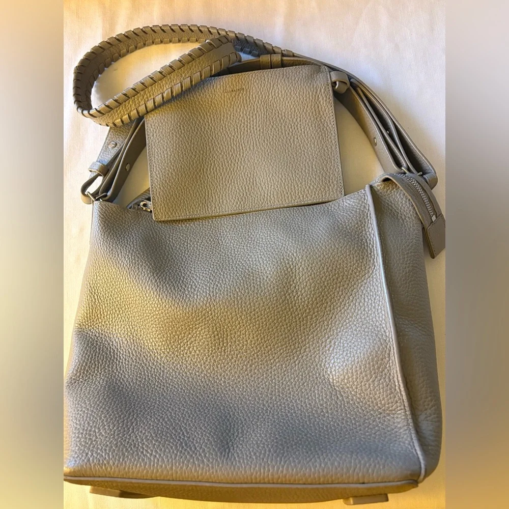 All Saints Gray Pebbled Gray Crossbody Bucket bag with Coin Purse and Dust Bag
